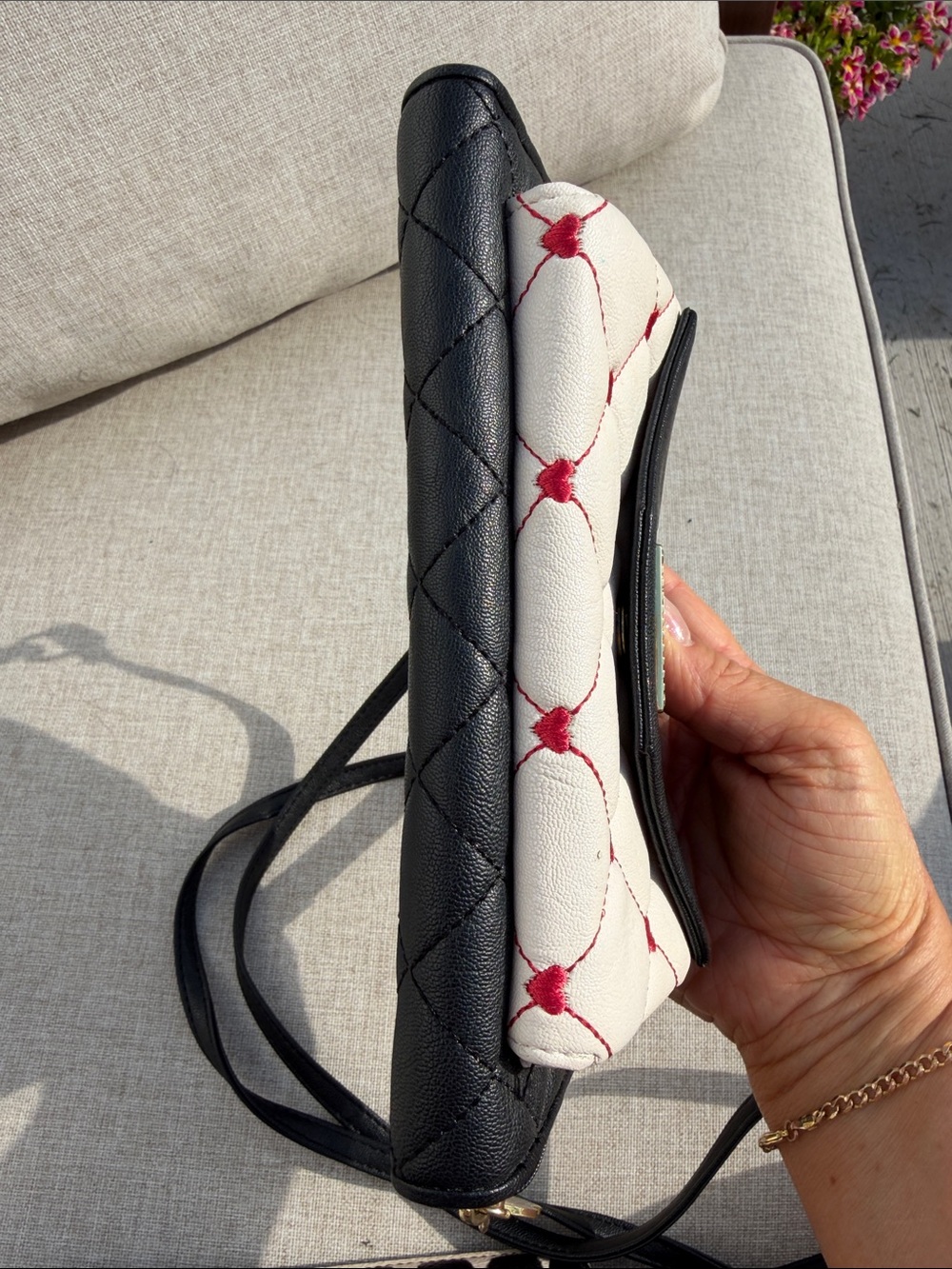Betsey Johnson Black, Cream & Red Quilted Heart Crossbody Wallet - Picture 8 of 8